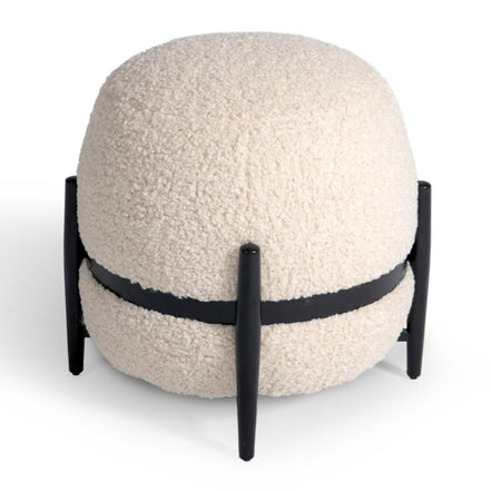 Fouston - Contemporary White Sherpa Pouf - image 2