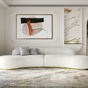 Frontier - Glam White Fabric Curved Sectional Sofa with Beige Pillows