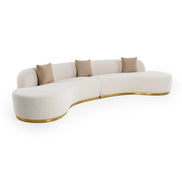 Frontier - Glam Beige Fabric Curved Sectional Sofa with Beige Pillows