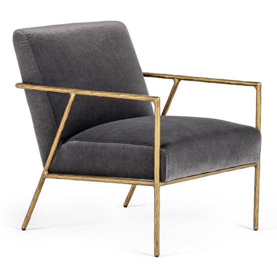 Gibbons - Modern Grey Velvet + Forged Gold Accent Chair