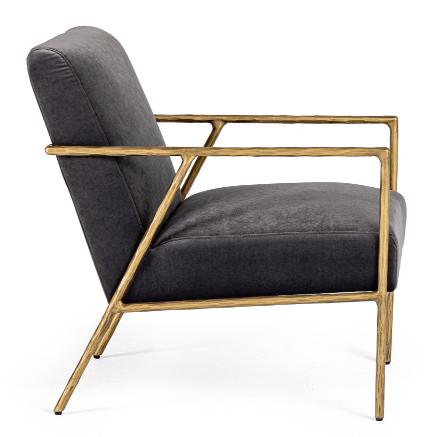 Gibbons - Modern Grey Velvet + Forged Gold Accent Chair - image 2