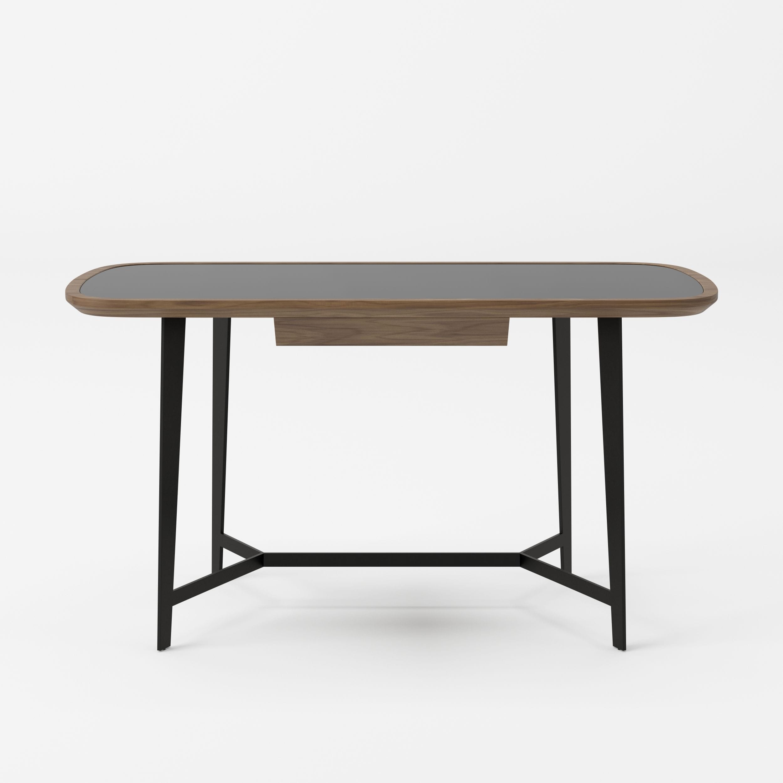 Girard - Modern Walnut & Black Glass Desk - image 3