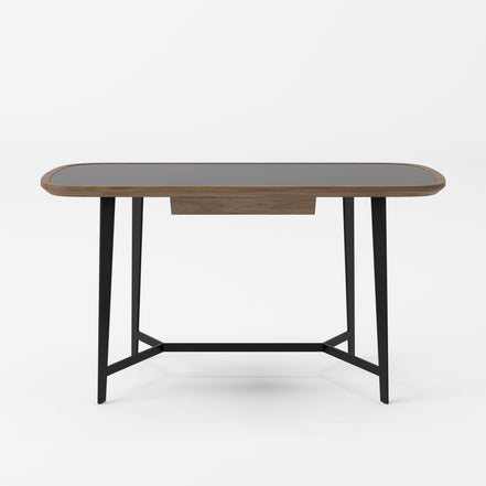 Girard - Modern Walnut & Black Glass Desk - image 3