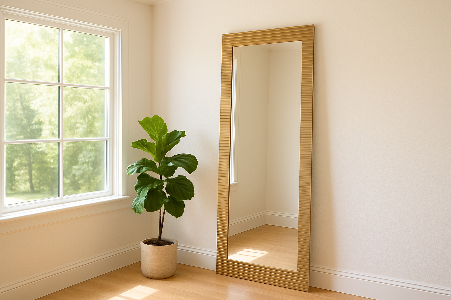Glinda - Modern Brushed Brass Floor Mirror - image 4