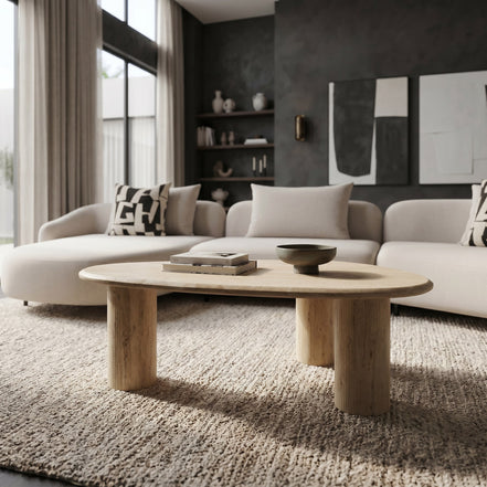 Gracemont - Modern Travertine Marble Freeform Coffee Table - image 5