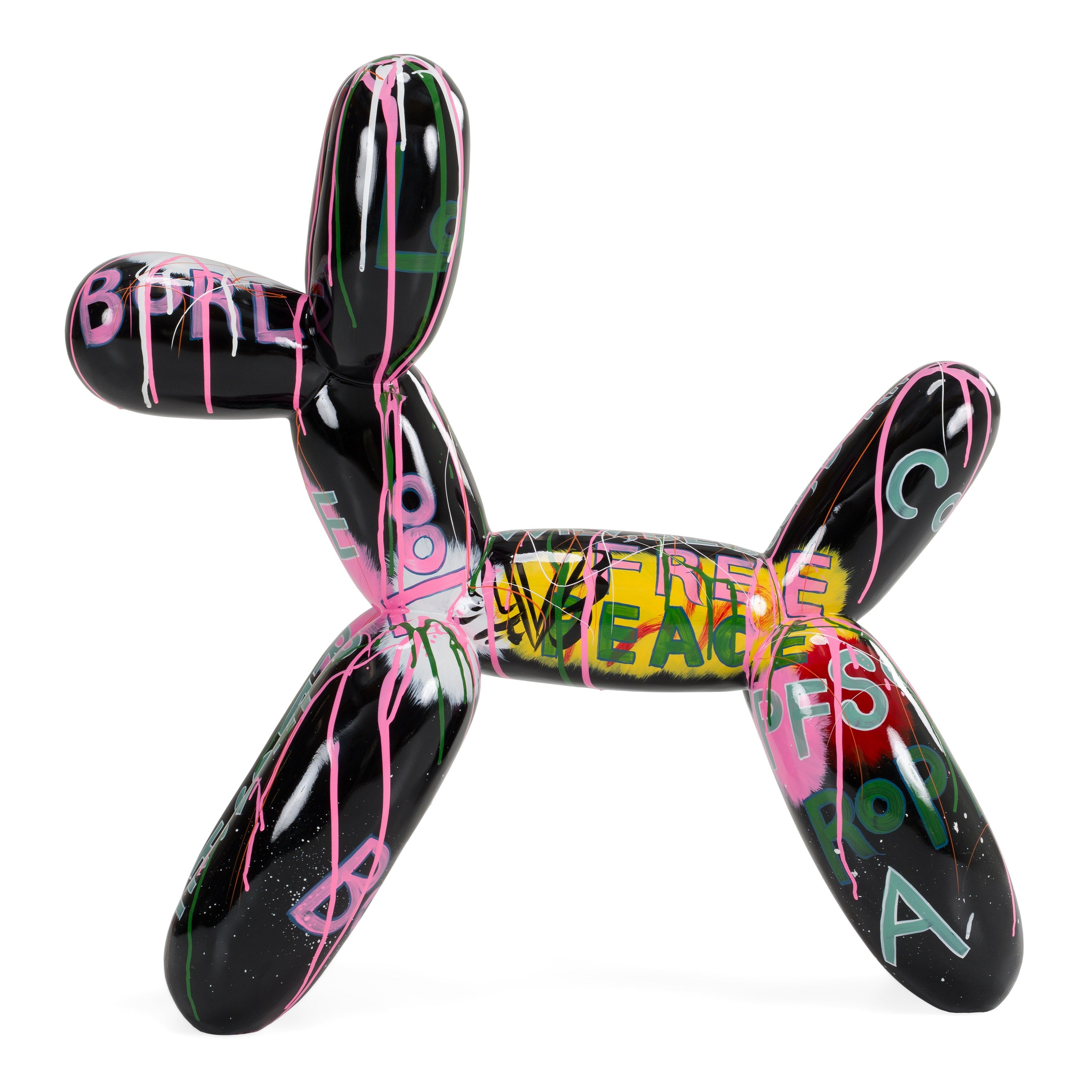 Graffiti Balloon Dog - Black + Multi-Color Sculpture - image 2