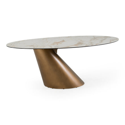 Gresham - Contemporary White Ceramic + Brushed Brass Dining Table - image 4