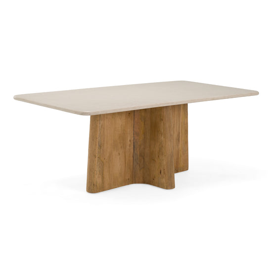 Harley - Modern Cream Marble + Mango Wood Rectangular Dining Table