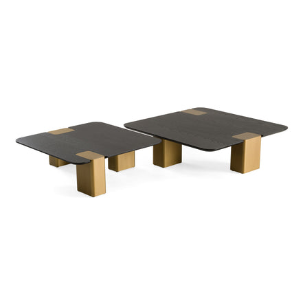 Harold - Modern Black + Brushed Gold Oak Square Nesting Coffee Table Set