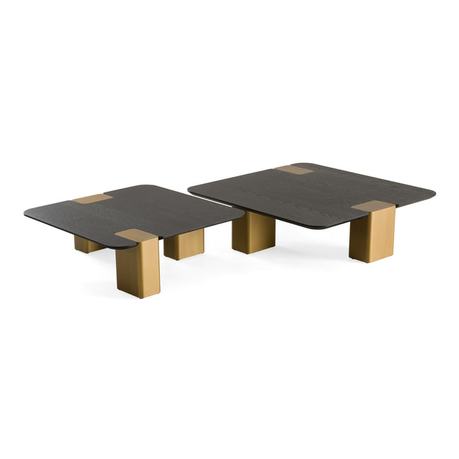 Harold - Modern Black + Brushed Gold Oak Square Nesting Coffee Table Set