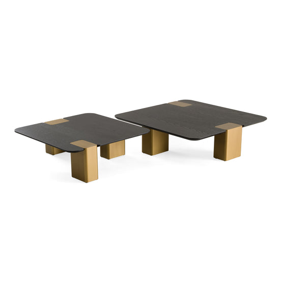 Harold - Modern Black + Brushed Gold Oak Square Nesting Coffee Table Set