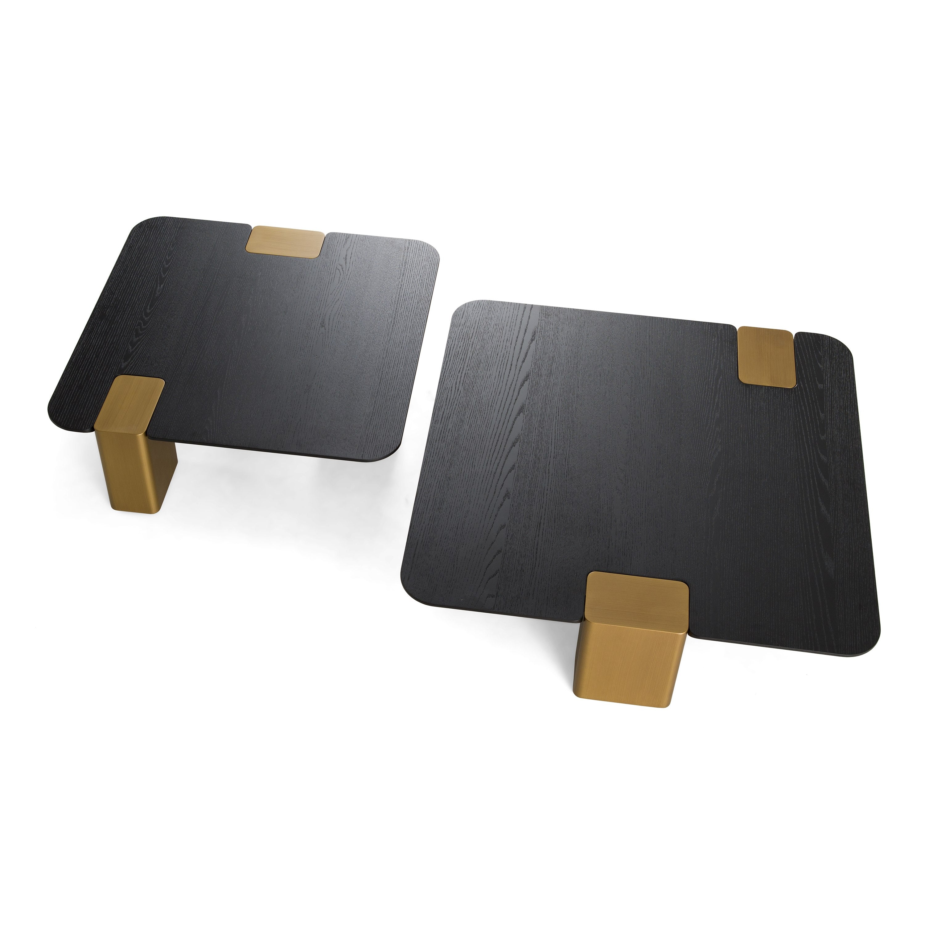 Harold - Modern Black + Brushed Gold Oak Square Nesting Coffee Table Set - image 2