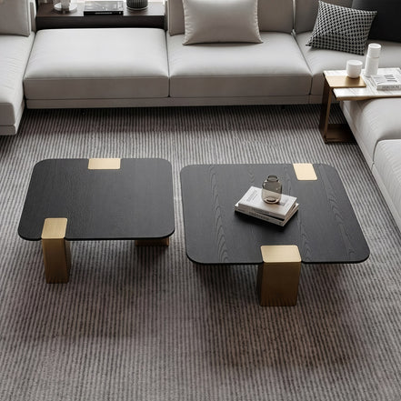 Harold - Modern Black + Brushed Gold Oak Square Nesting Coffee Table Set - image 4