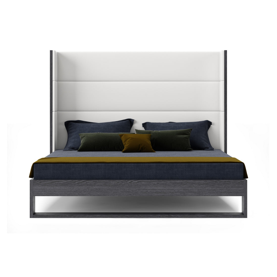 Heloise - Queen Contemporary White Leather & Grey Elm Trim Bed