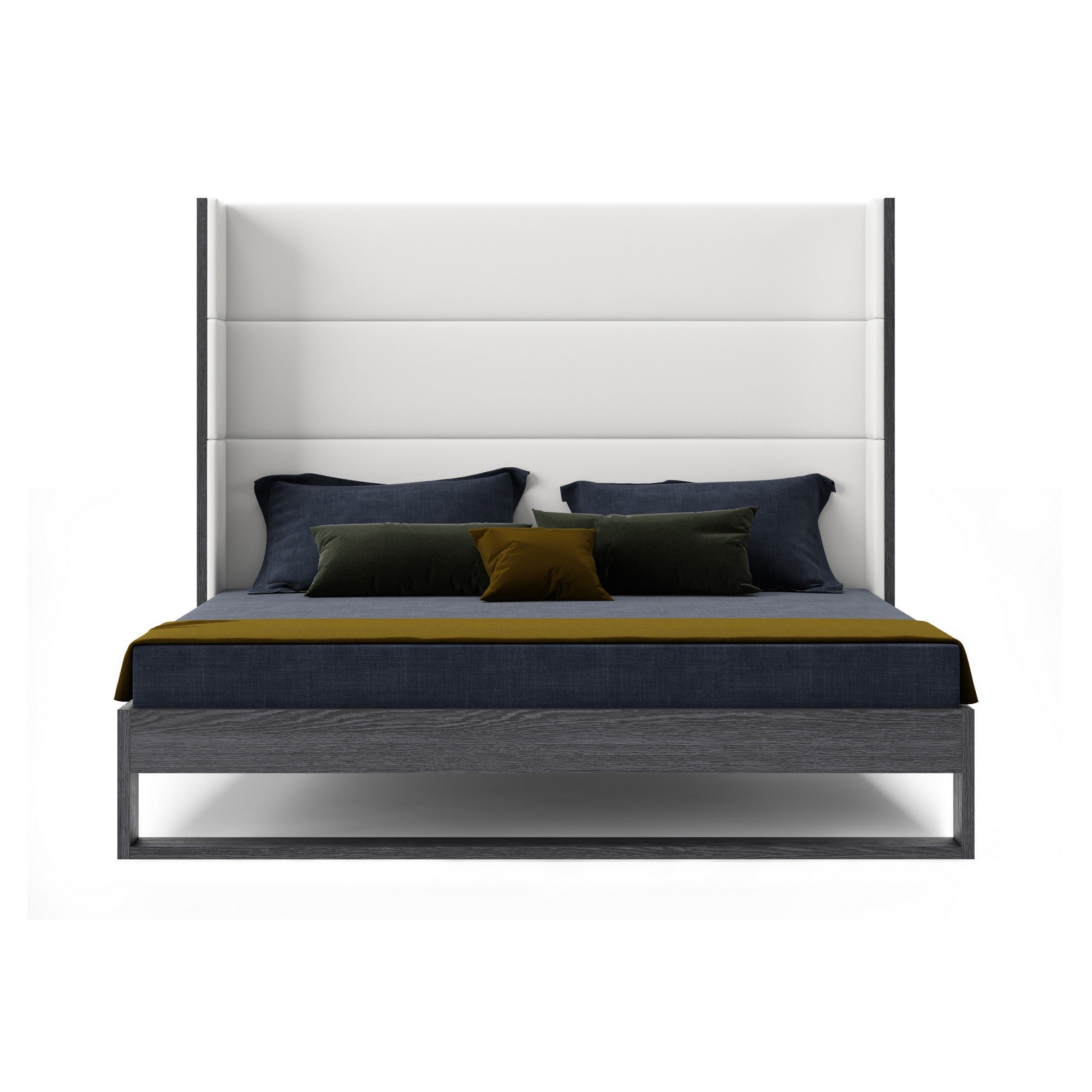 Heloise - Queen Contemporary White Leather & Grey Elm Trim Bed