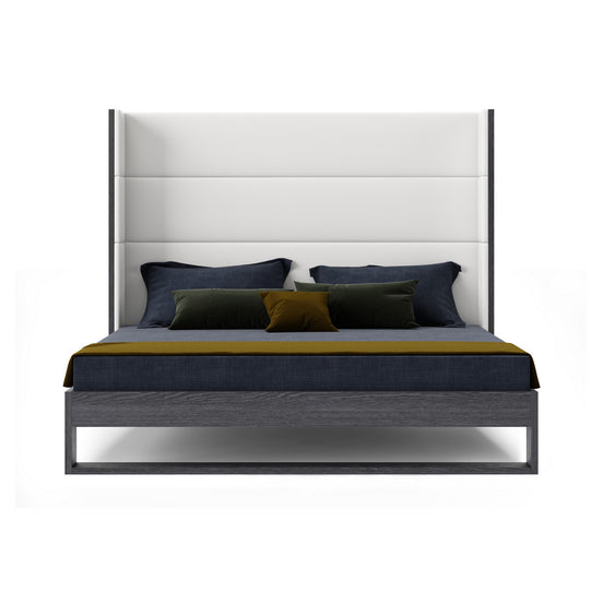 Heloise - Eastern King Contemporary White Leather & Grey Elm Trim Bed