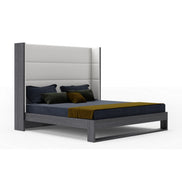 Heloise - Eastern King Contemporary White Leather & Grey Elm Trim Bed - image 2