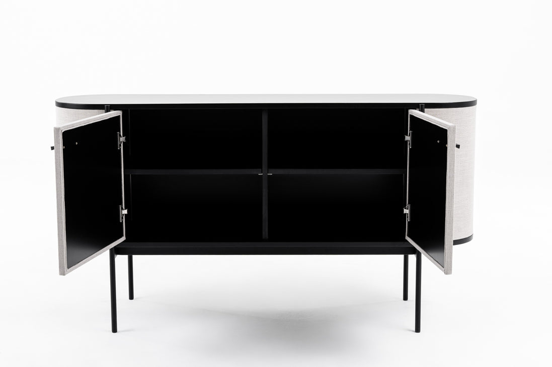 Hobart - Modern Beige Fabric & Black Metal Buffet
