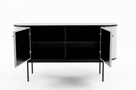 Hobart - Modern Beige Fabric & Black Metal Buffet