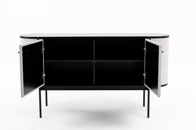 Hobart - Modern Beige Fabric & Black Metal Buffet