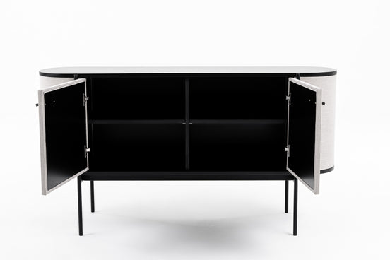 Hobart - Modern Beige Fabric & Black Metal Buffet