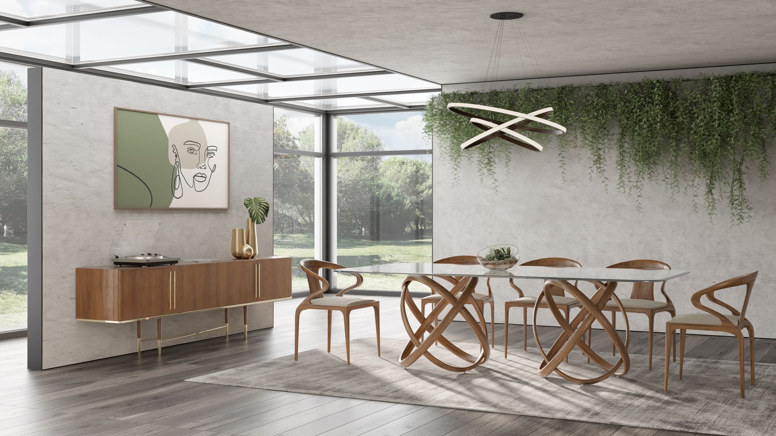 Mason Modern Glass & Walnut Dining Table - image 2