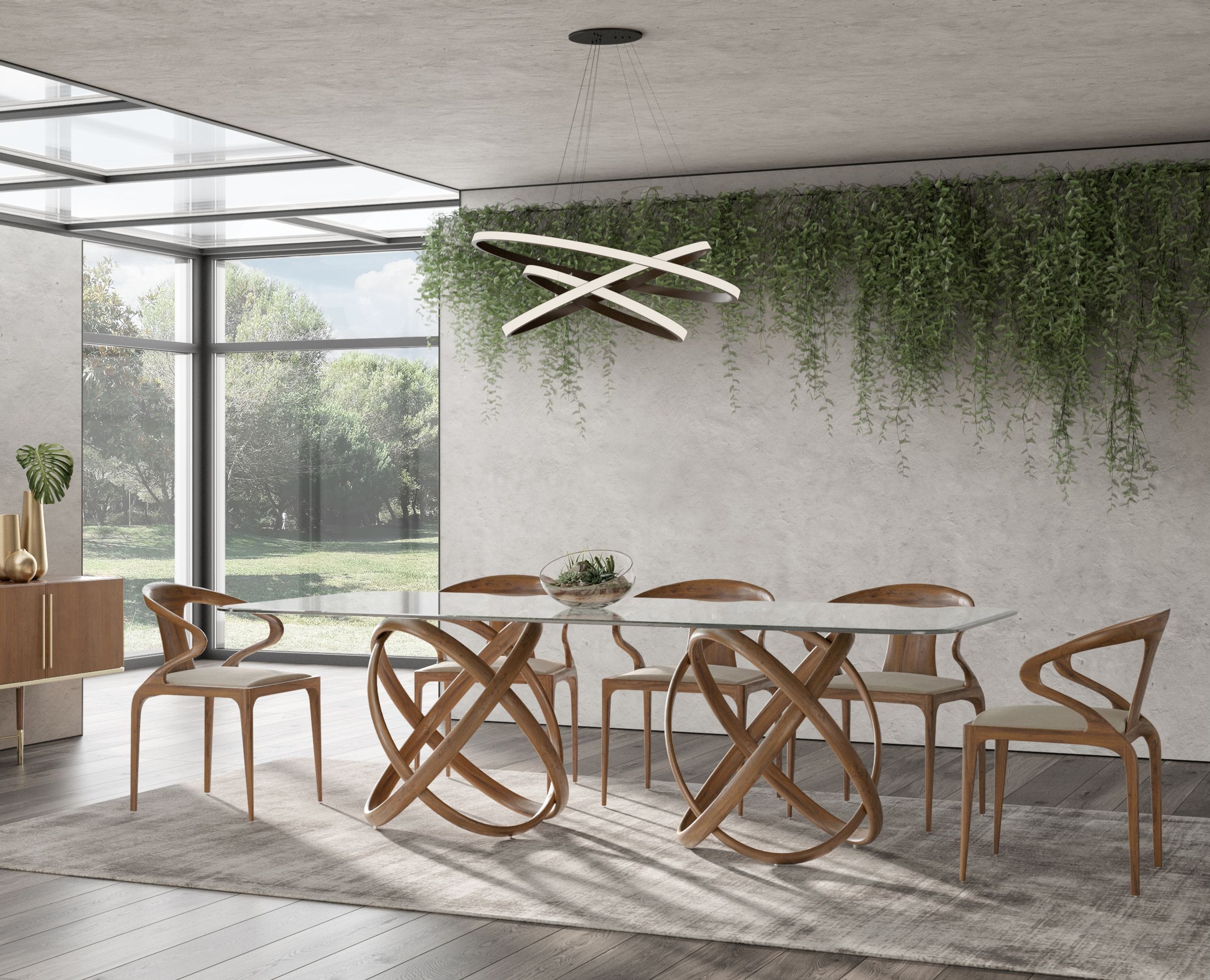 Mason Modern Glass & Walnut Dining Table - image 3