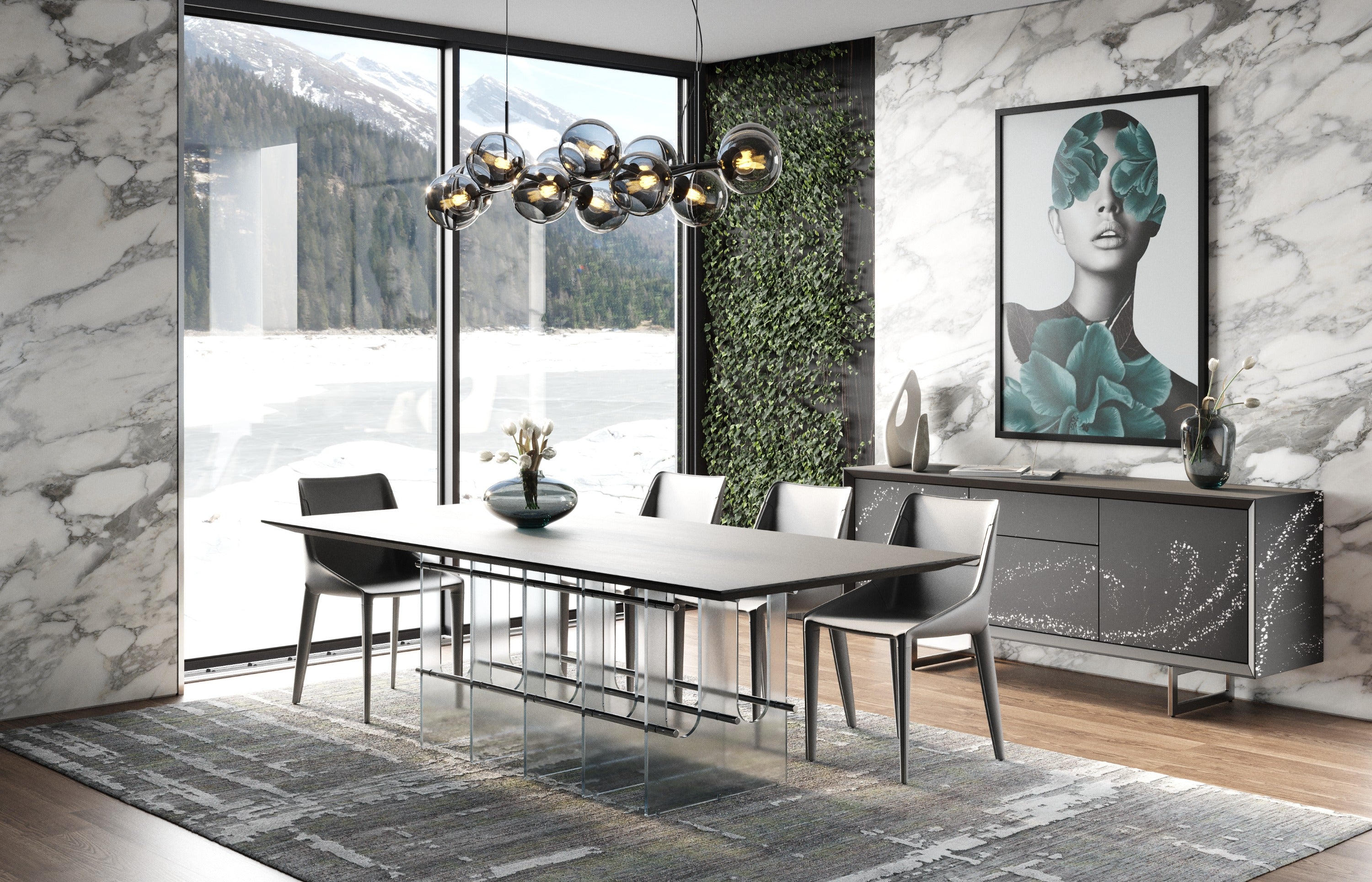 Inverness - Contemporary Black Oak + Acrylic Dining Table - image 5