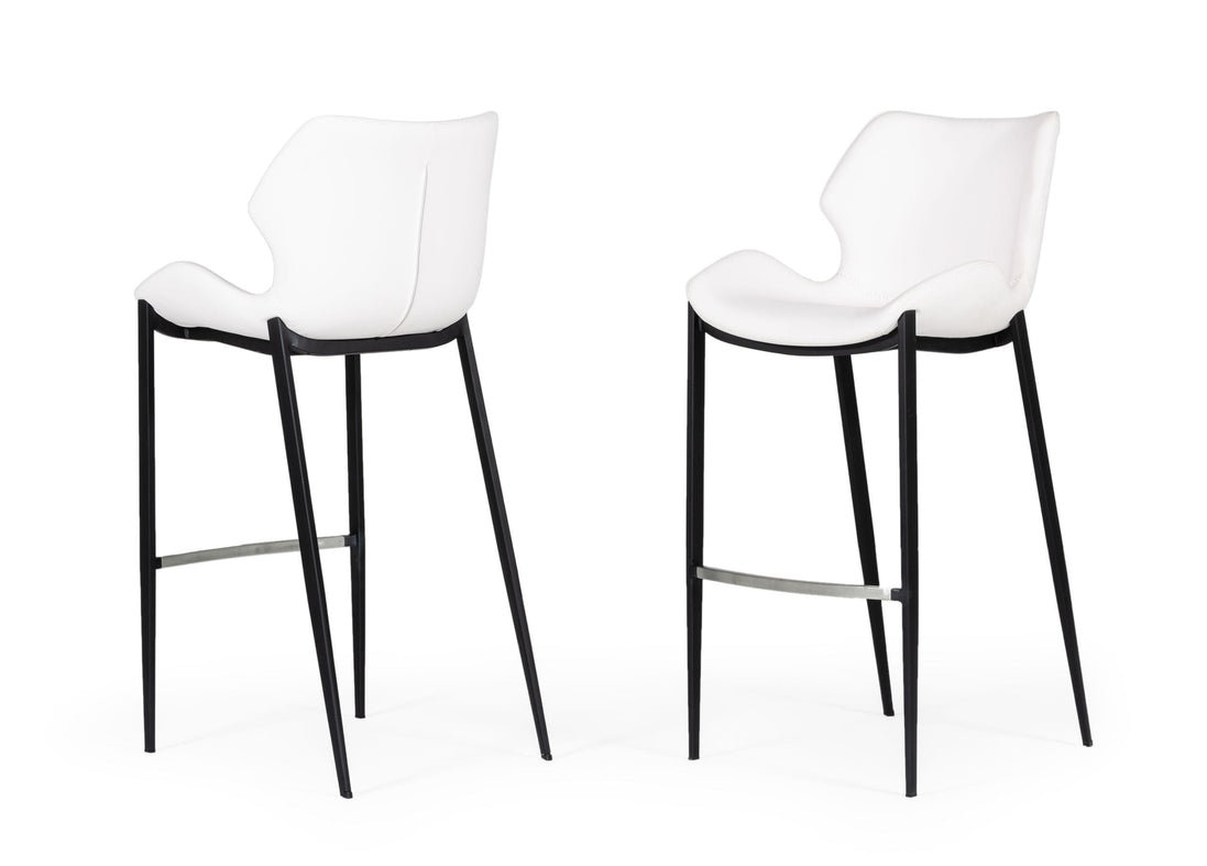 Ithaca - Modern White Leatherette Bar Stool (Set of 2)