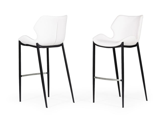 Ithaca - Modern White Leatherette Bar Stool (Set of 2)