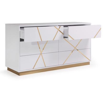 Nixa Modern Wide White and Gold Dresser - image 3