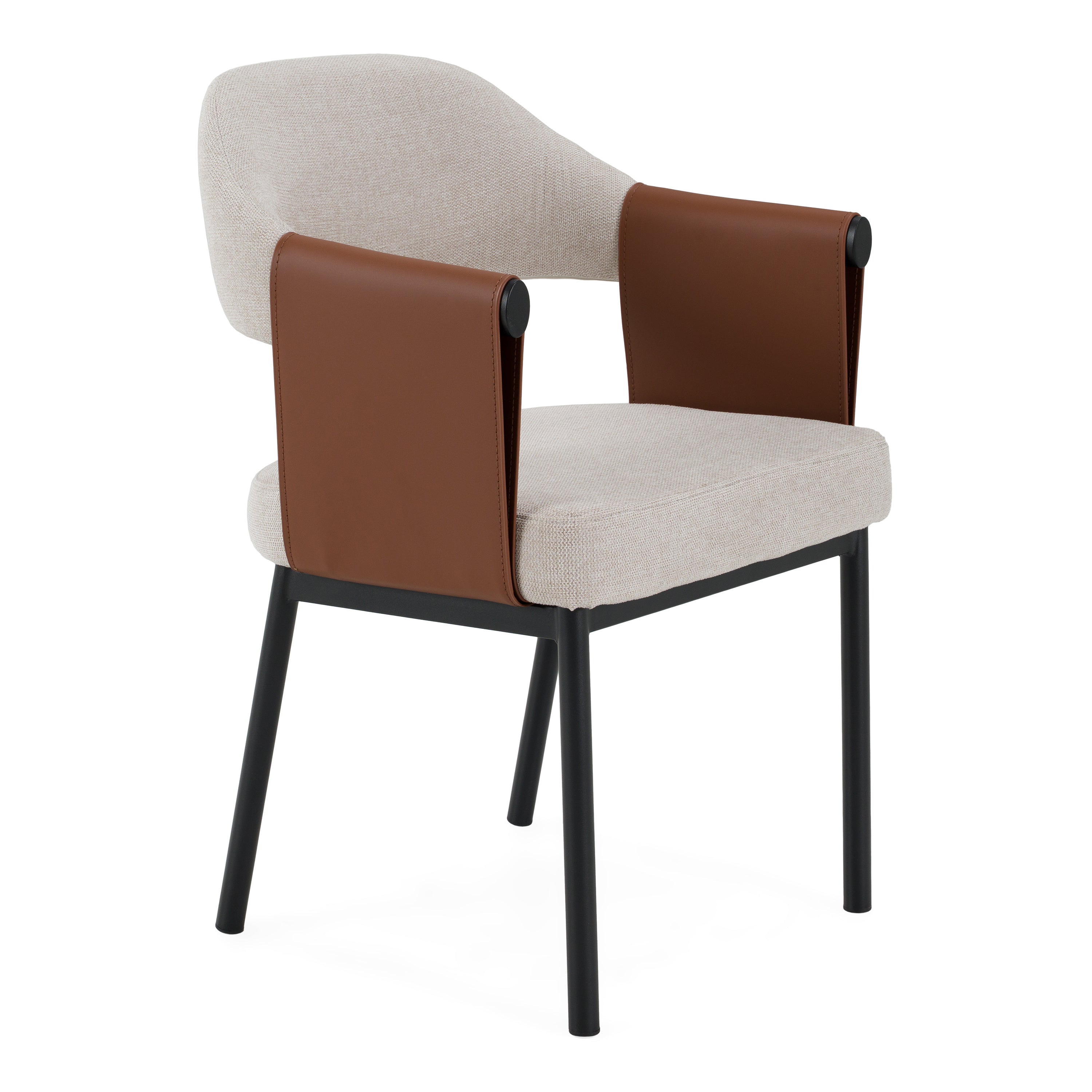 Jensen - Modern Light Grey Fabric + Camel Vegan Leather Dining Chair - image 4