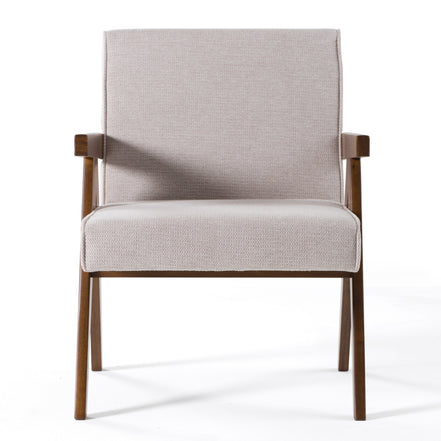 Joseline - Modern Beige Fabric + Walnut Accent Chair (Set of 2)