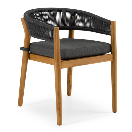Kamari - Outdoor Grey Olefin Fabric + Teak Dining Chair (Set of 2) - image 2