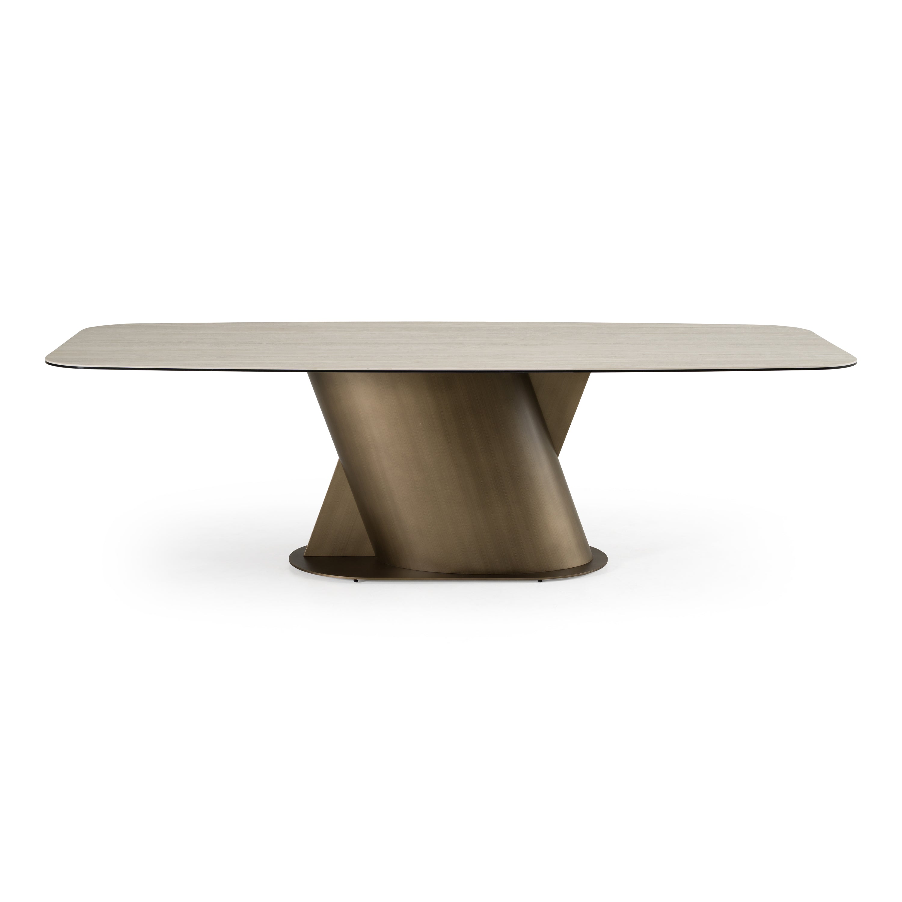 Kiefer - Modern Faux Travertine Ceramic + Bronze Dining Table - image 2