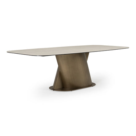 Kiefer - Modern Faux Travertine Ceramic + Bronze Dining Table - image 3