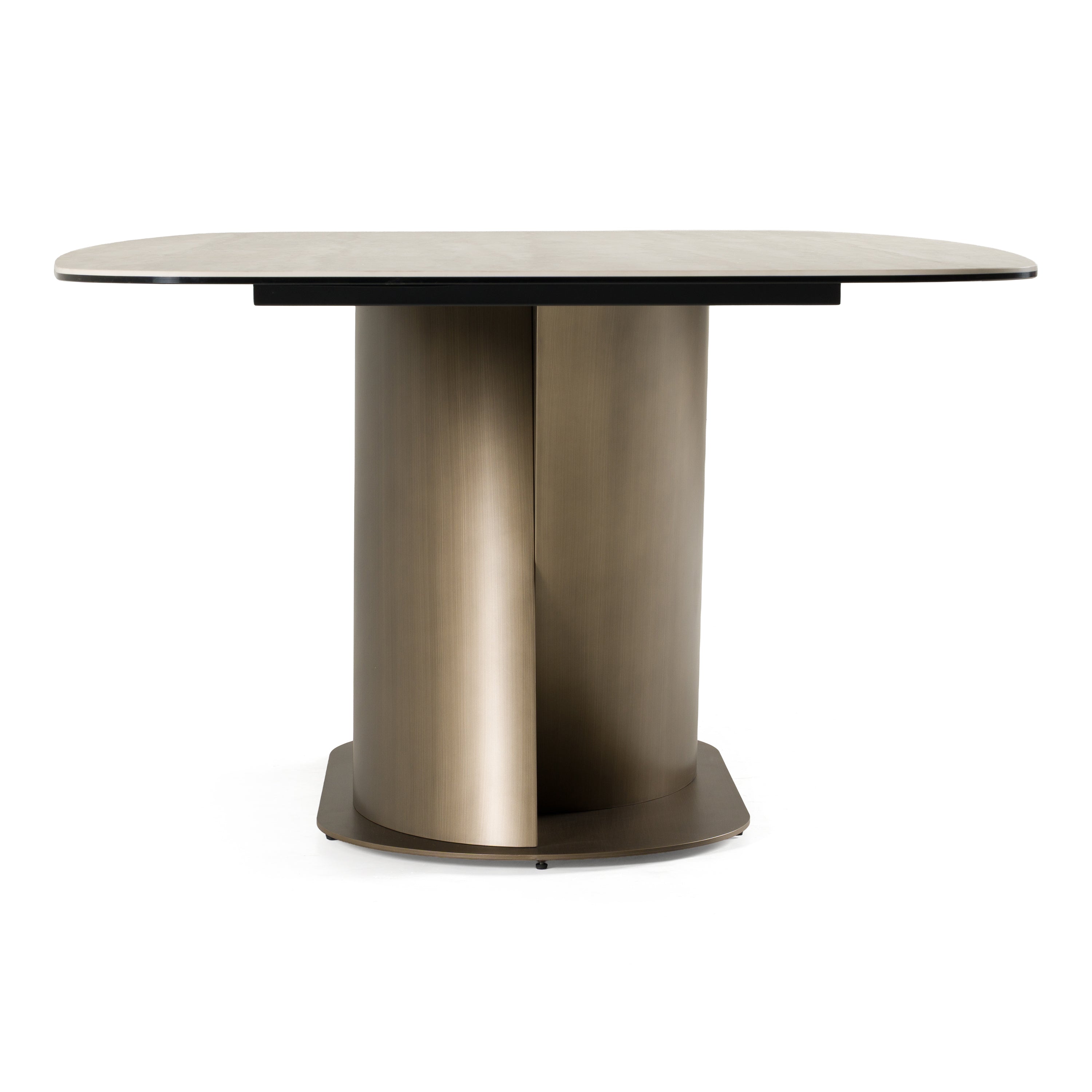 Kiefer - Modern Faux Travertine Ceramic + Bronze Dining Table - image 4