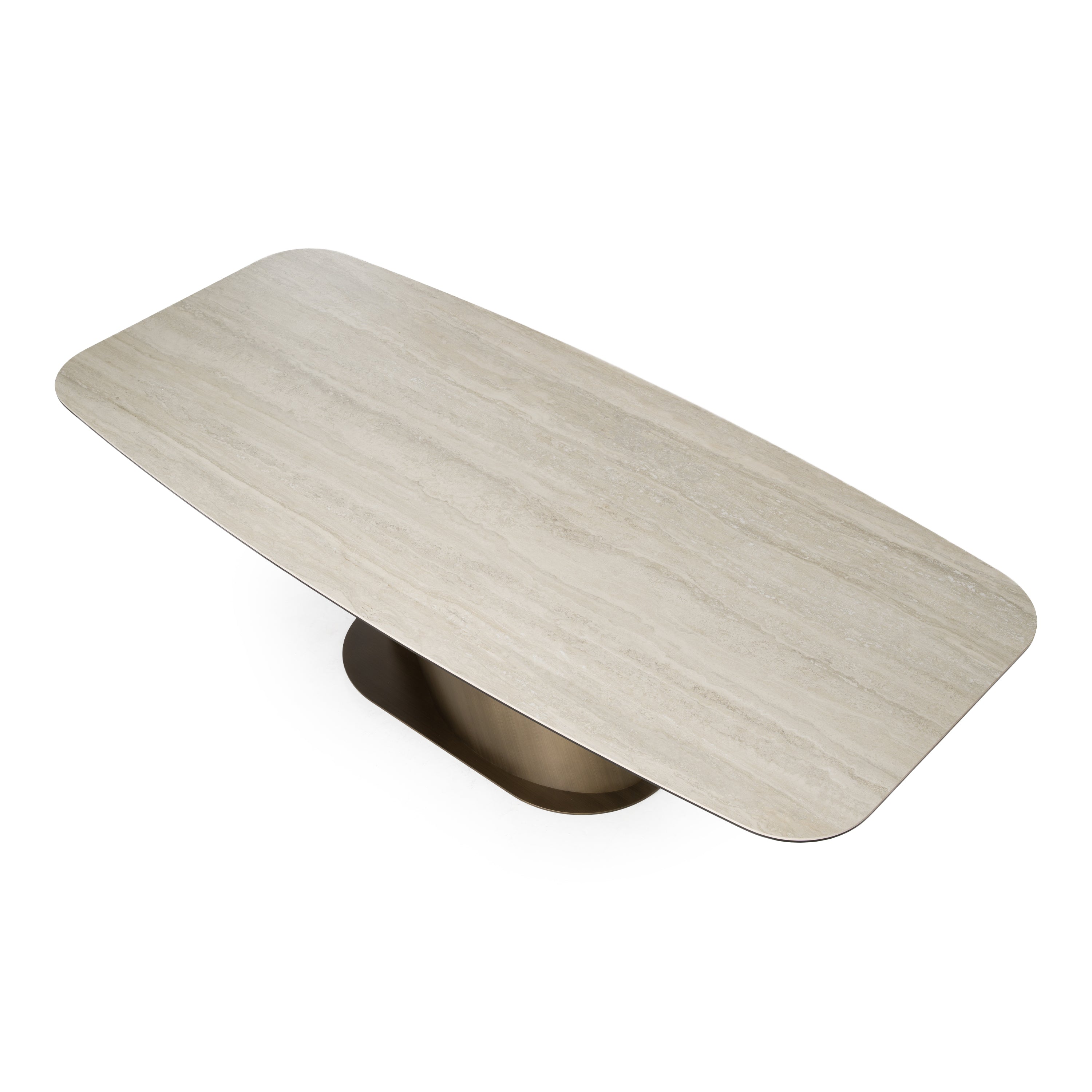 Kiefer - Modern Faux Travertine Ceramic + Bronze Dining Table - image 5