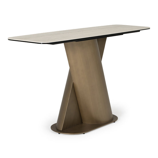 Kiefer - Modern Faux Travertine Ceramic + Bronze Console Table - image 2