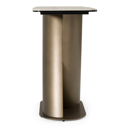 Kiefer - Modern Faux Travertine Ceramic + Bronze Console Table - image 3