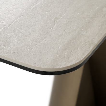 Kiefer - Modern Faux Travertine Ceramic + Bronze Console Table - image 4