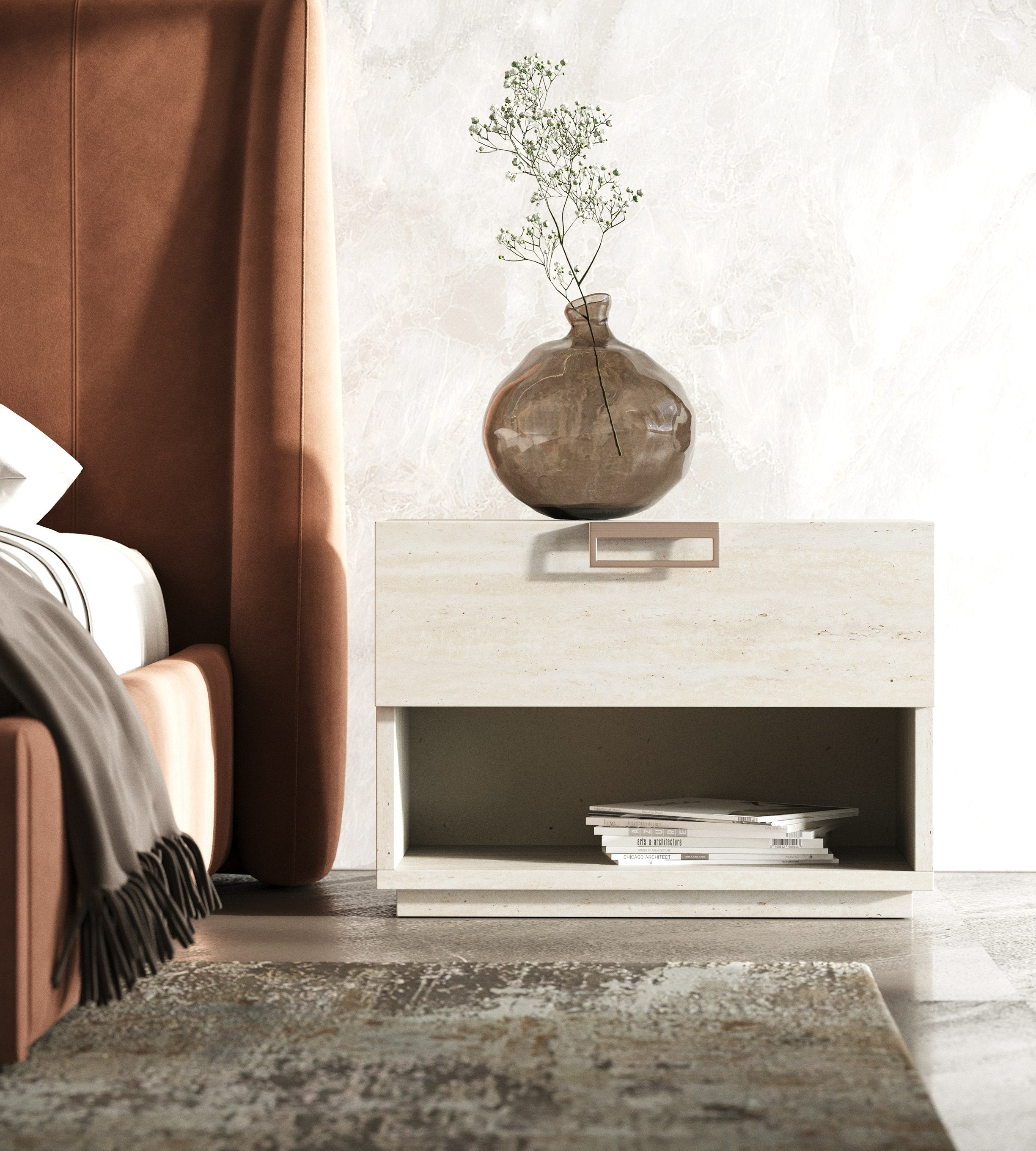 Lago - Modern Faux Travertine Nightstand - image 5