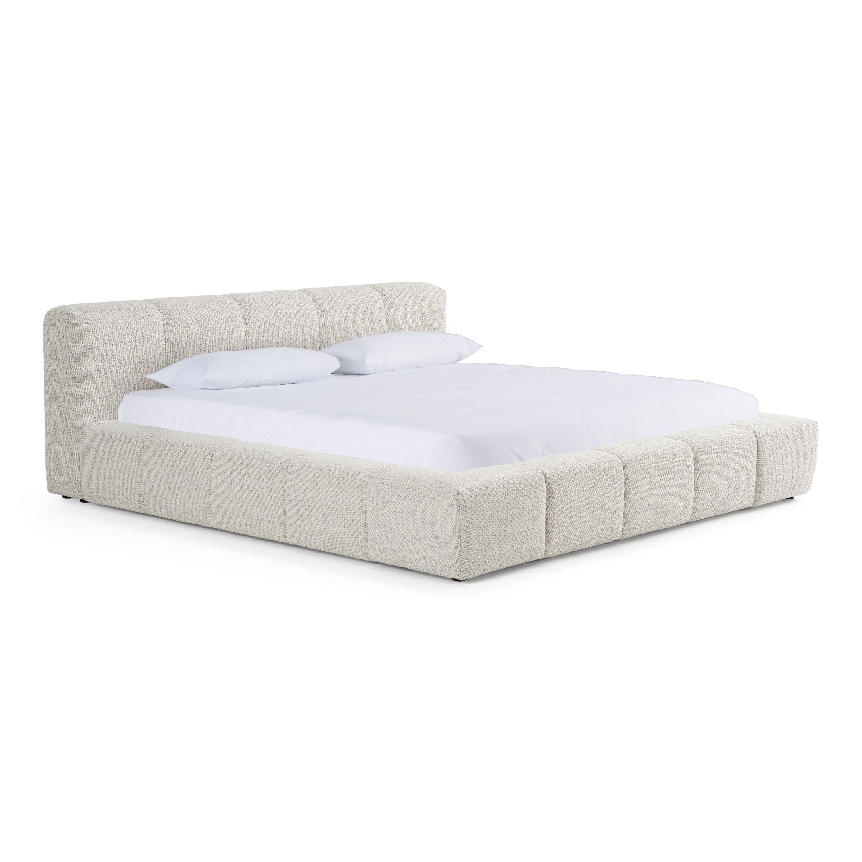 Eastern Lamont + Aria - Modern Beige Fabric + Grey Texture 4-Piece Bedroom Set Queen