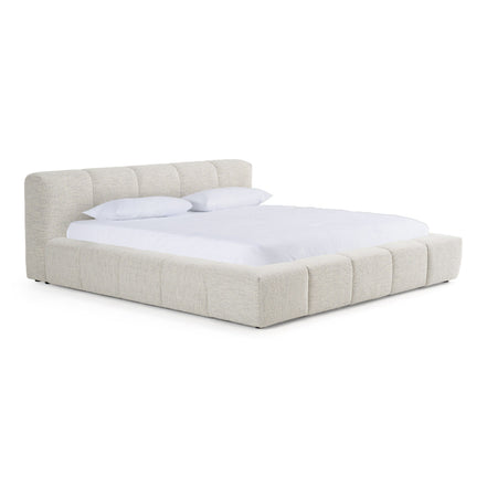 Eastern Lamont + Aria - Modern Beige Fabric + Grey Texture 4-Piece Bedroom Set Queen