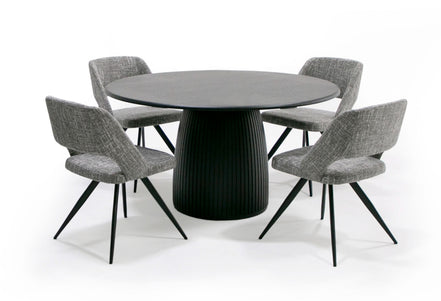 Lander Modern Mid Century Black Oak Round Dining Table