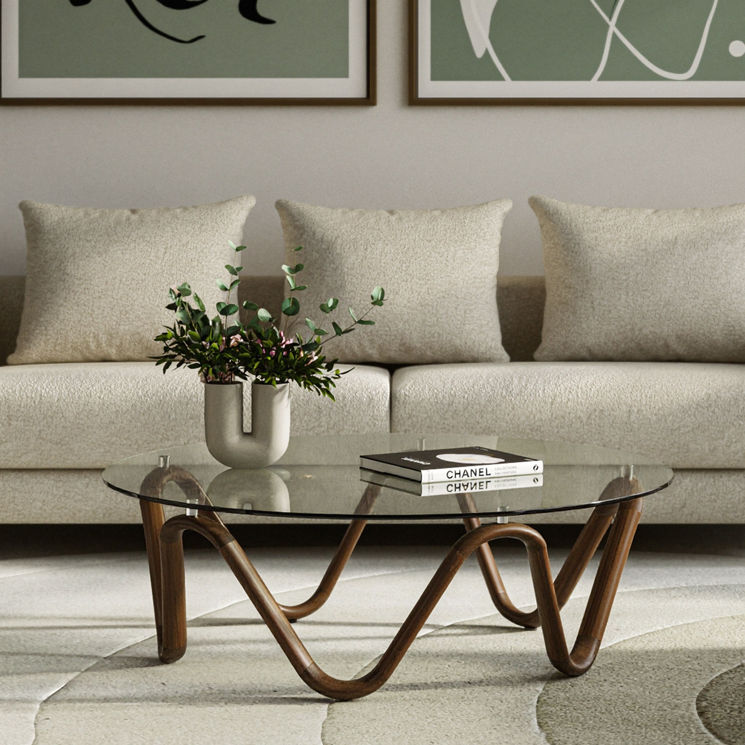 Lassen - Modern Glass & Walnut Coffee Table - image 2
