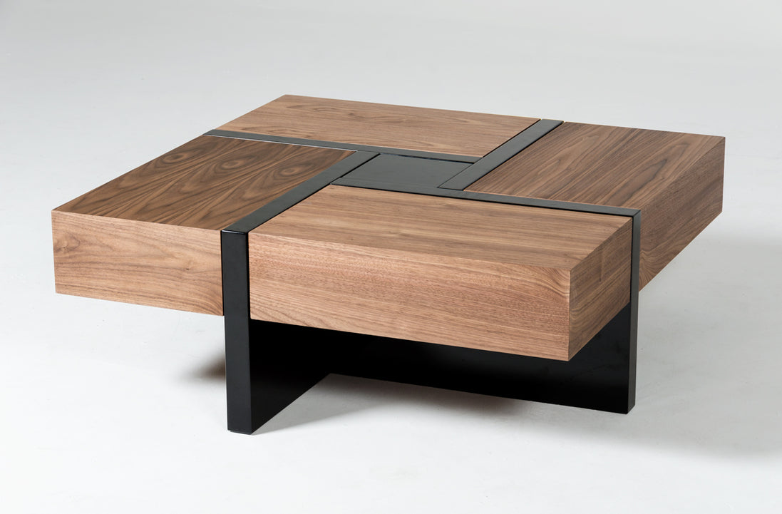 Makai Modern Walnut & Black Square Coffee Table