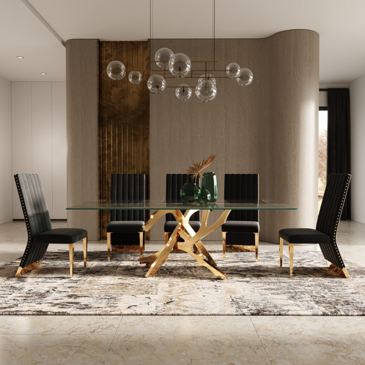 Keisha - Modern Black Velvet and Gold Dining Chair Set of 2 - image 5