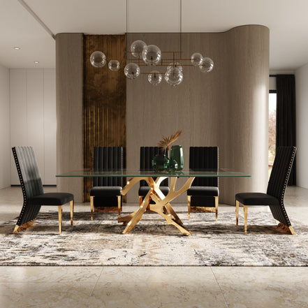 Keisha - Modern Black Velvet and Gold Dining Chair Set of 2 - image 5