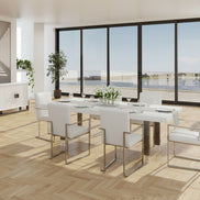 Lenny- Modern White High Gloss & Stainless Steel Gun Metal Dining Table - image 5